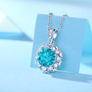 Certified 3 Carat Blue Moissanite Diamond S925 Silver Mermaid Tears Necklace